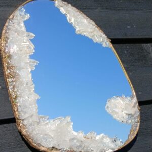 (000) Bergkristal/Lemurian code keeper/ Opaliet geode spiegel